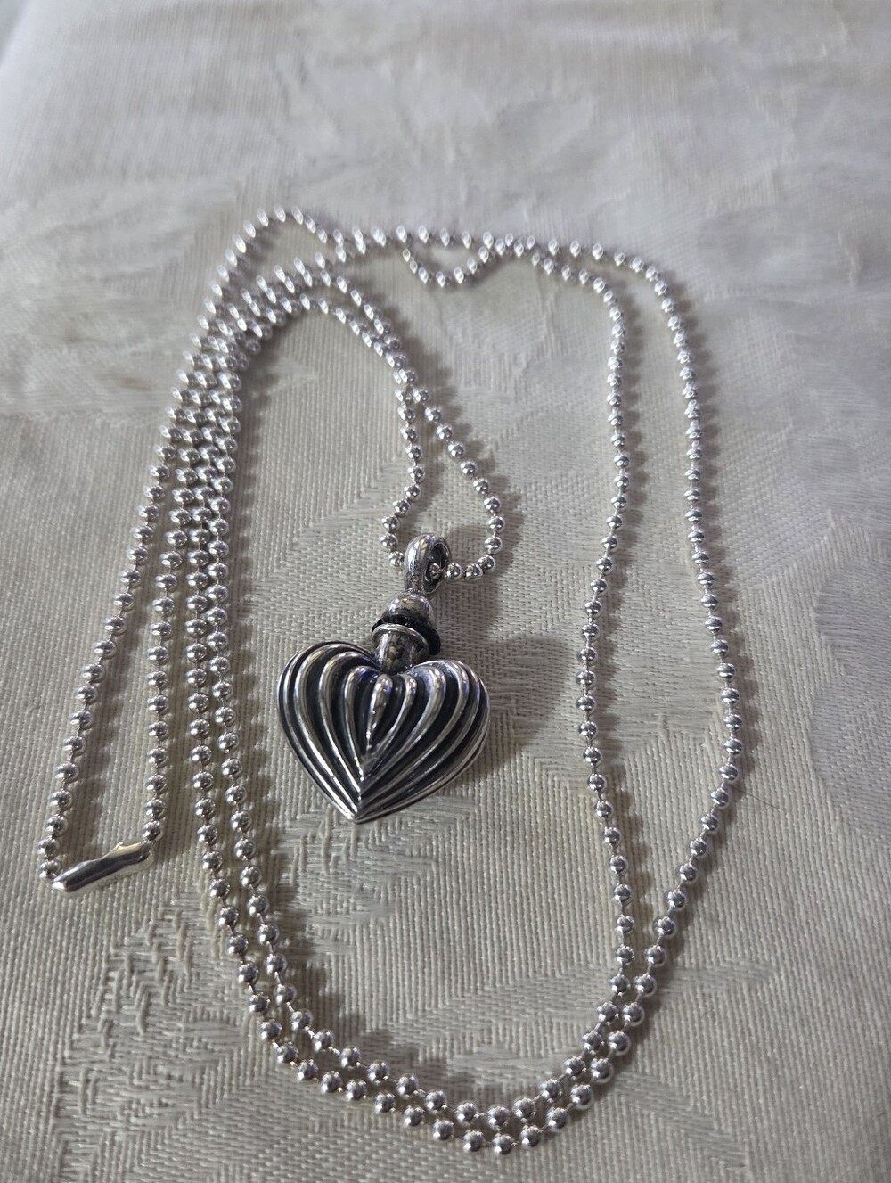 LAGOS Caviar Fluted Heart Perfume Pendant on 34" Beaded Chain, Sterling Silver